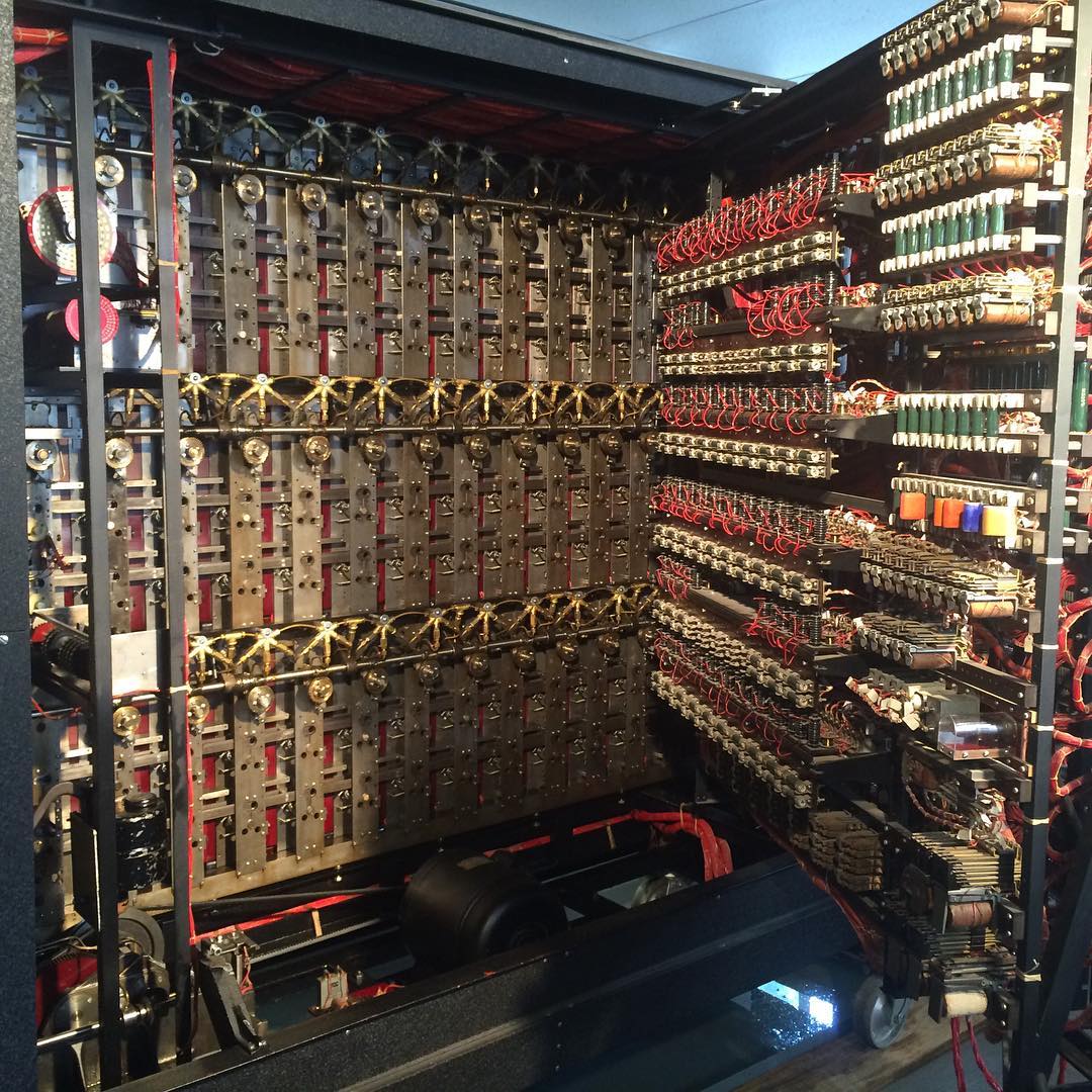 Bombe machine internals. Apparently the volunteers that maintain it have enigma code breaking competitions with GCHQ...
