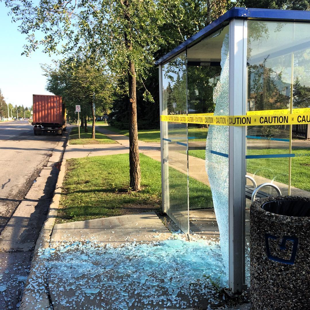 People keep destroying bus shelters. I don't understand it. #yeg #yegphoto