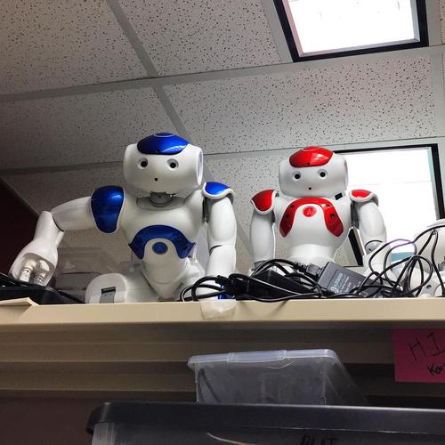 The nao robots are positioned a bit ominously today 😐 • • • • #technology #tech #robot #robotics #artificialintelligence #ml