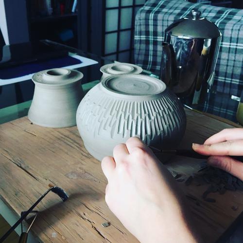Having an artsy afternoon to get ready for tomorrow’s #pottery class. Can’t wait to see how this bowl looks with a...