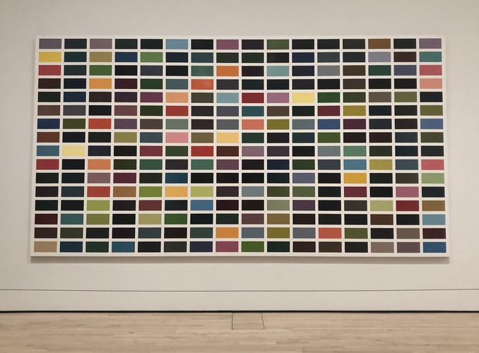 This painting isn’t just colourful: it’s an also an optical illusion. If you stare at it, it looks like there’s grey...